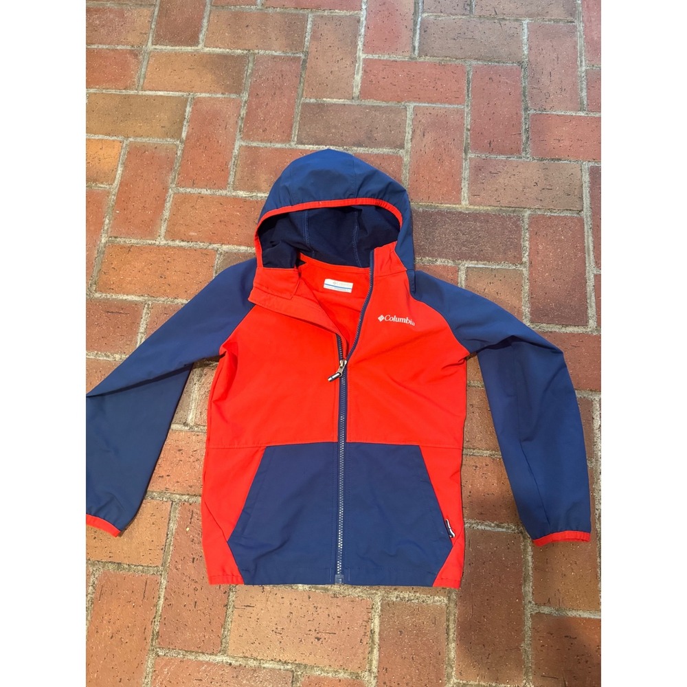 Columbia Kids Omni-Shield Hooded Windbreaker Jacket‎ Red Navy Blue Size S 8